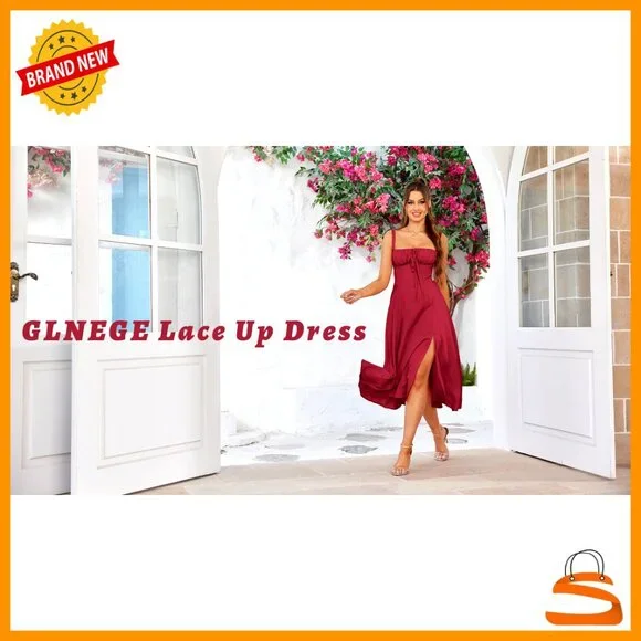 Floral Midi Corset Dress Lace Up A-Line Casual Sundress Wedding Guest